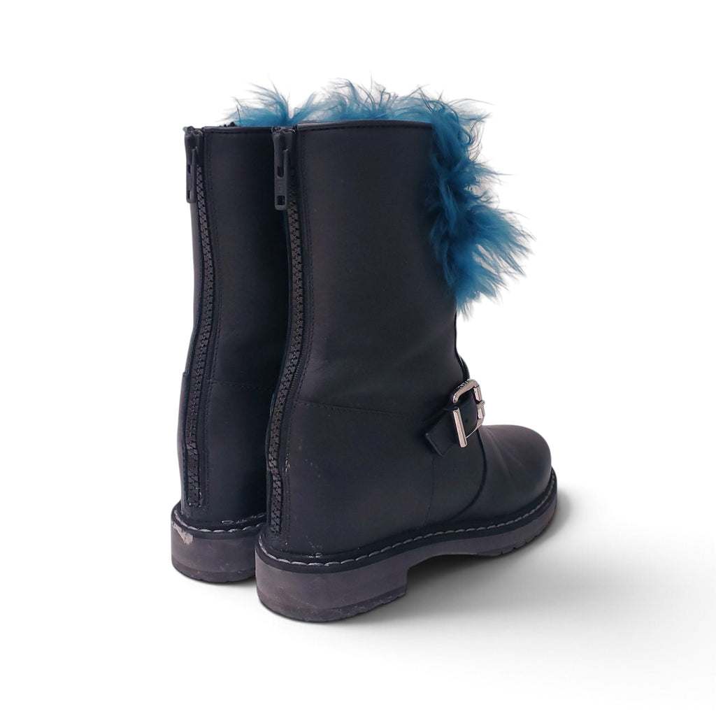 FENDI MOTO BOOTS WITH FUR LOGO - SIZE 39