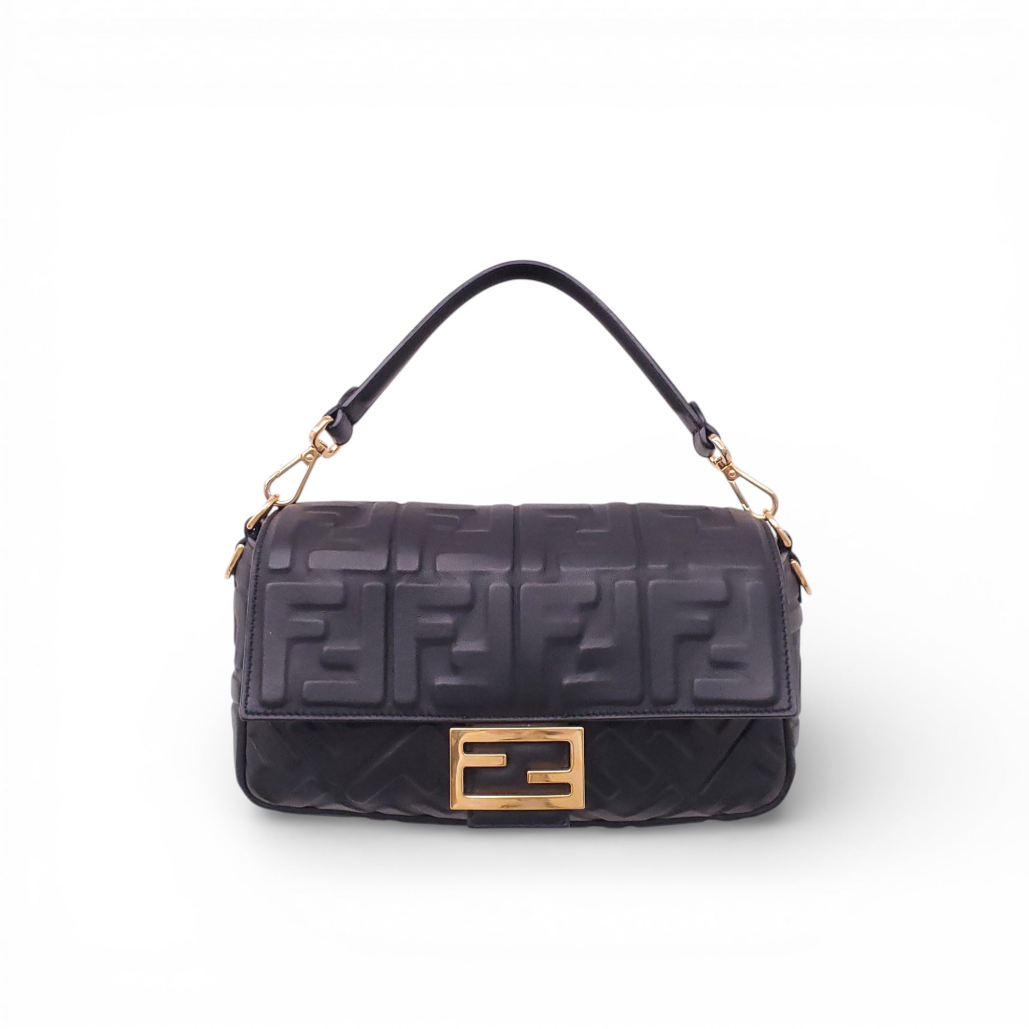 FENDI NAPPA FF LEATHER EMBOSSED BAGUETTE BAG