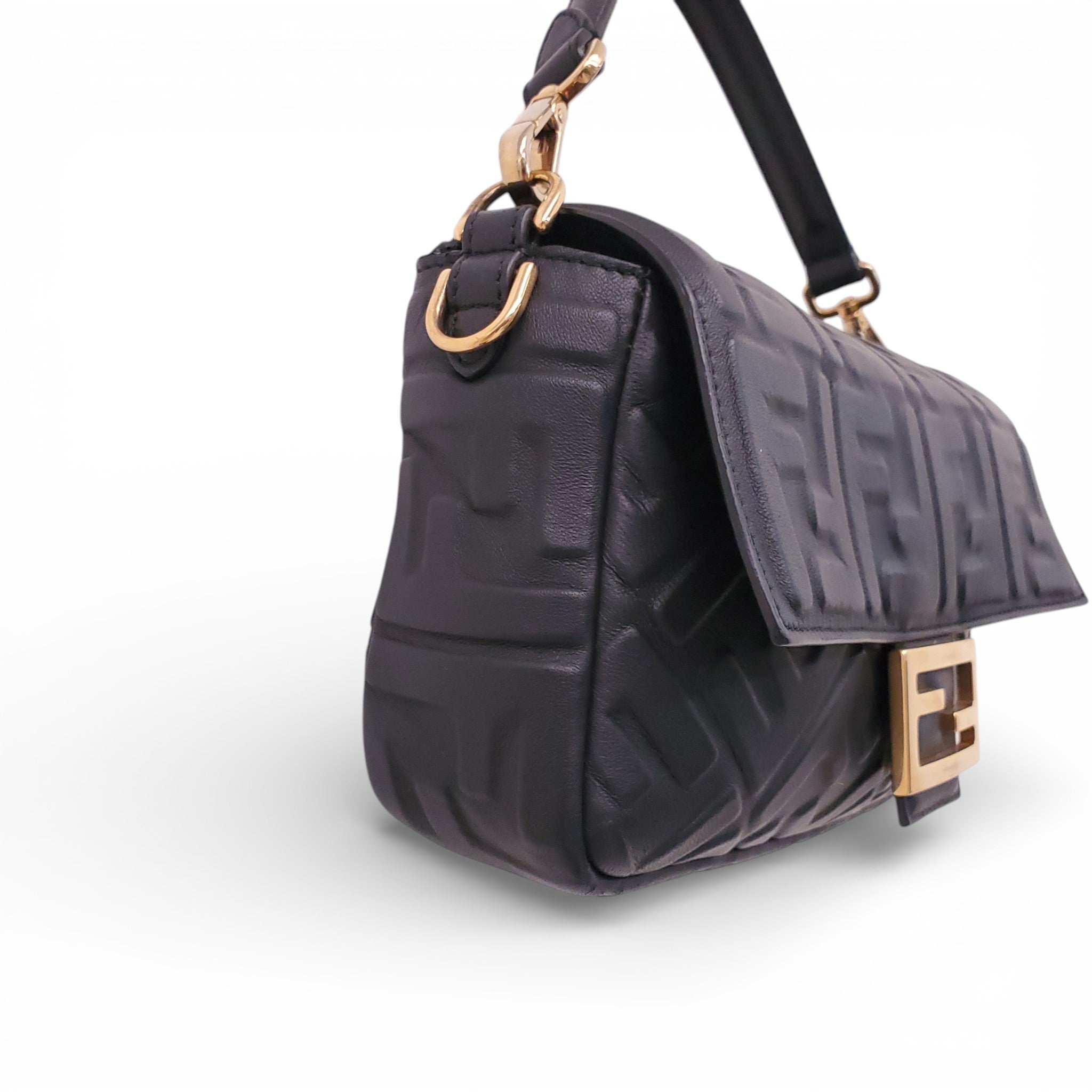 FENDI NAPPA FF LEATHER EMBOSSED BAGUETTE BAG