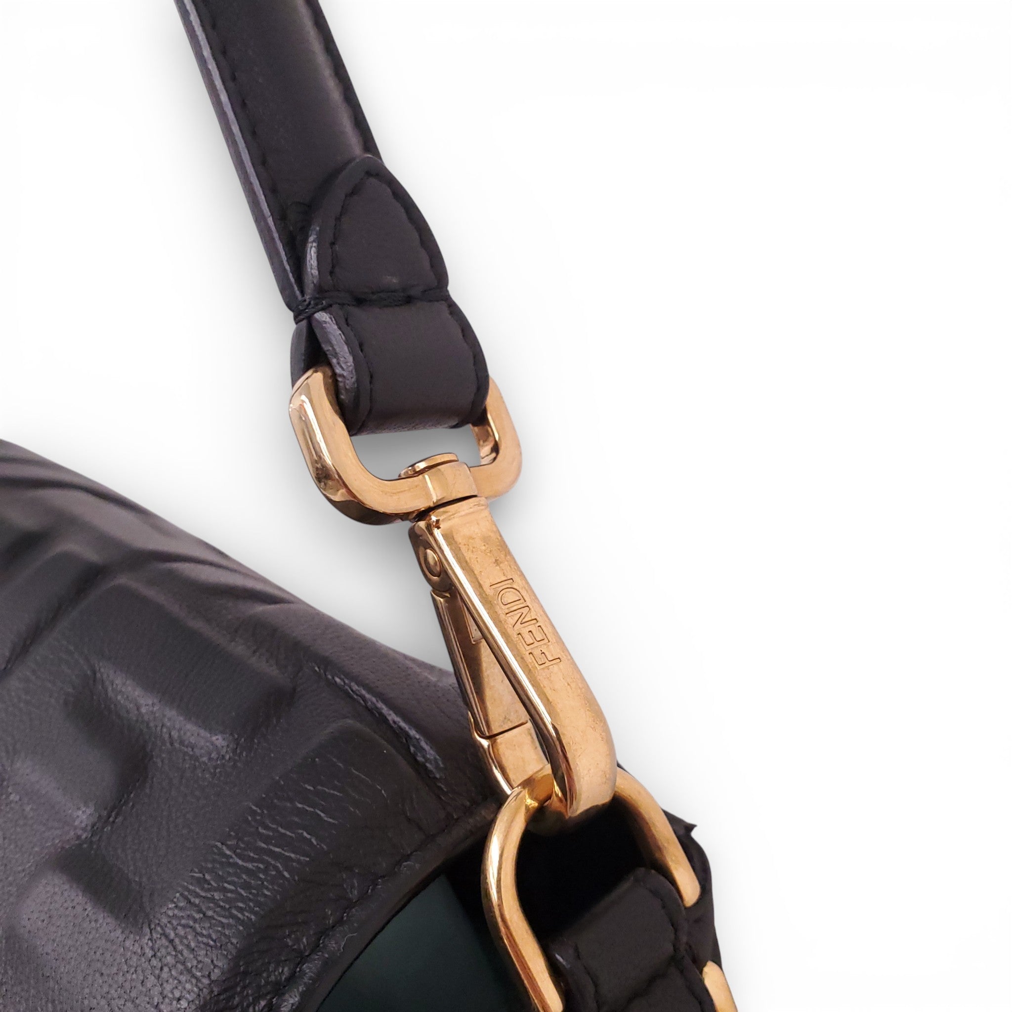 FENDI NAPPA FF LEATHER EMBOSSED BAGUETTE BAG