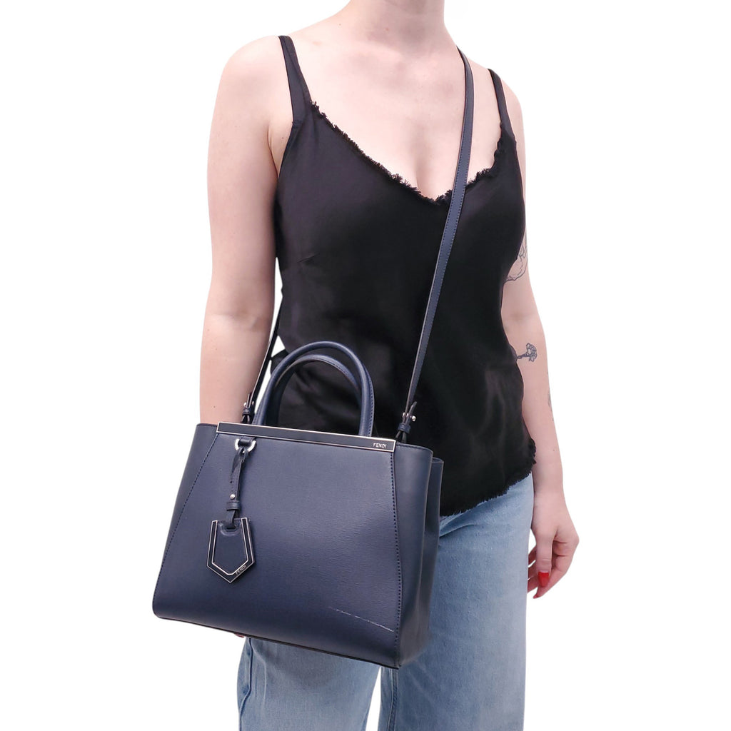 FENDI NAVY 2 JOUR MINI TOTE BAG