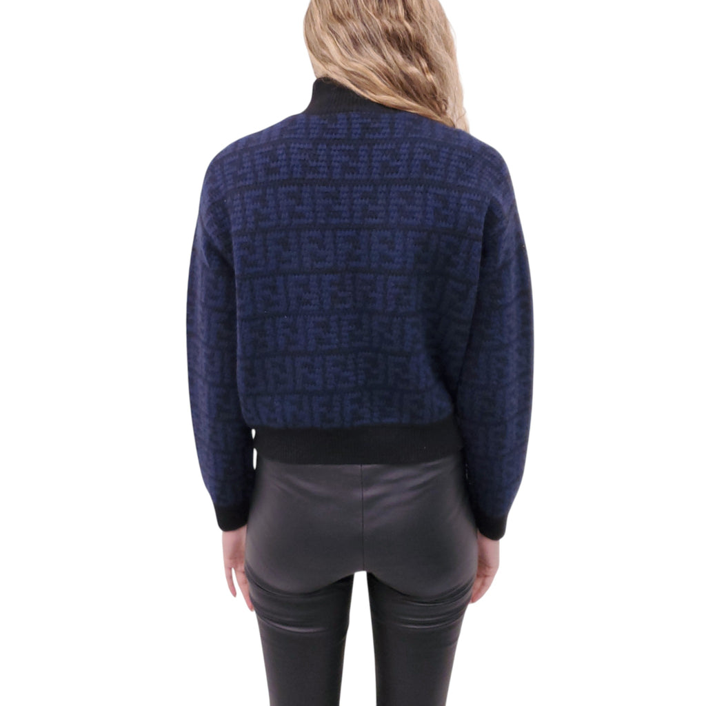 FENDI NAVY AND BLACK FF LOGO CASHMERE SWEATER - SIZE 38
