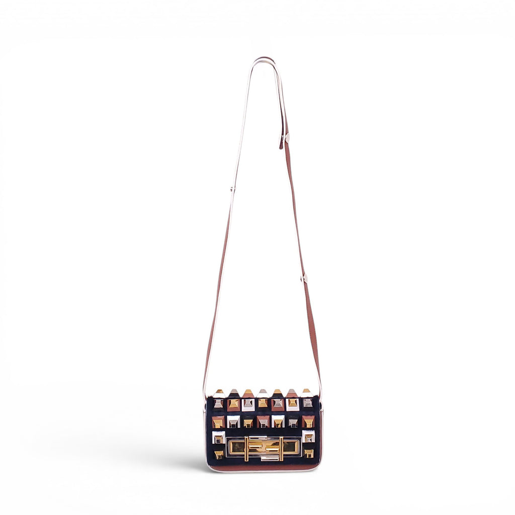 FENDI NAVY FUR STUDDED PURSE