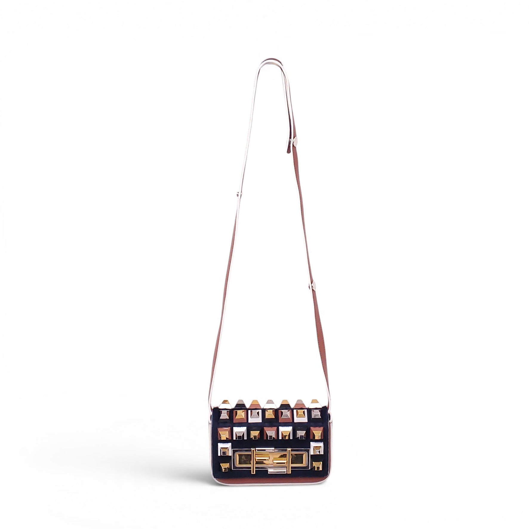 FENDI NAVY FUR STUDDED PURSE