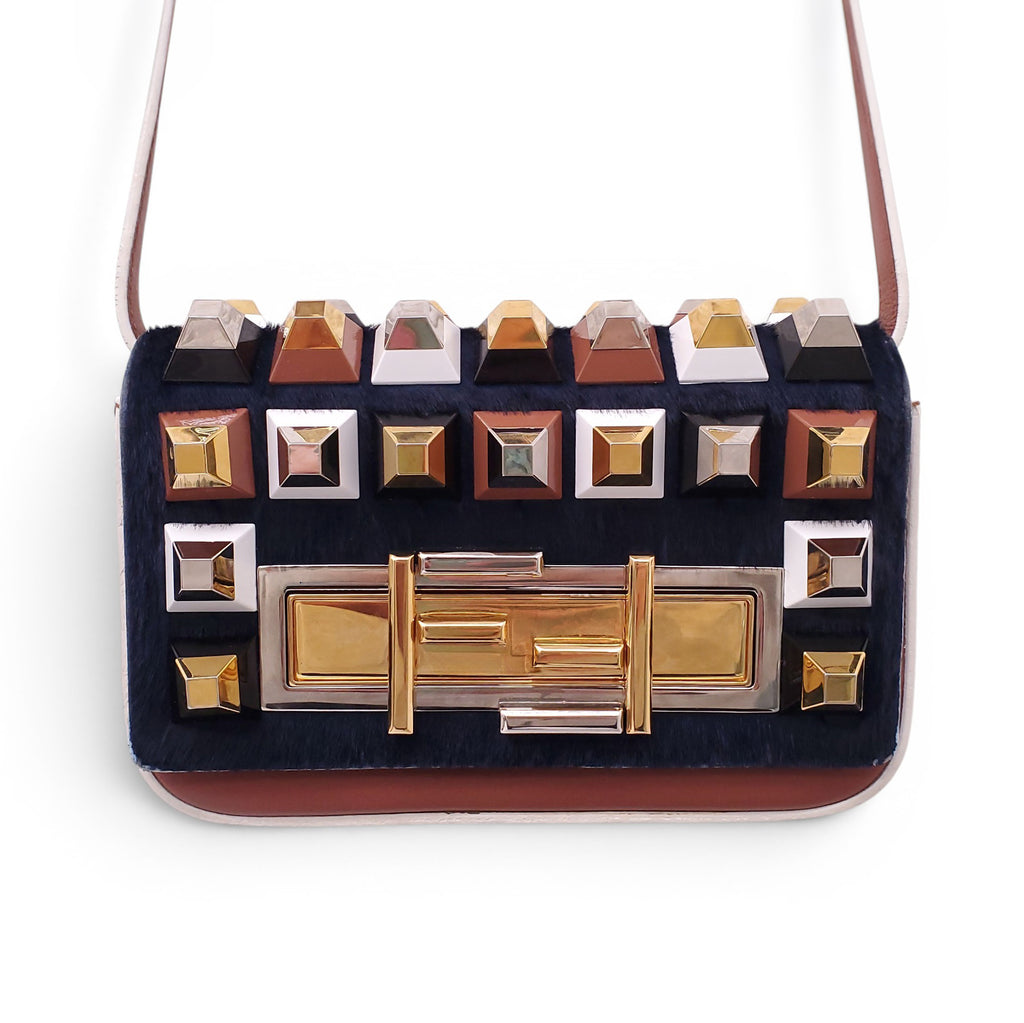 FENDI NAVY FUR STUDDED PURSE