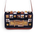 FENDI NAVY FUR STUDDED PURSE