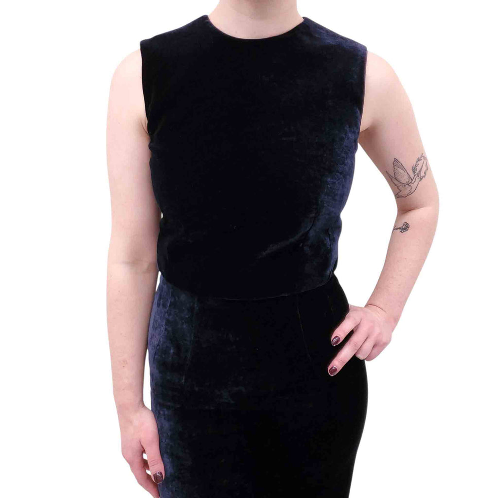 FENDI NAVY VELVET SKIRT SET WITH LOGO ZIPPER - SIZE 36