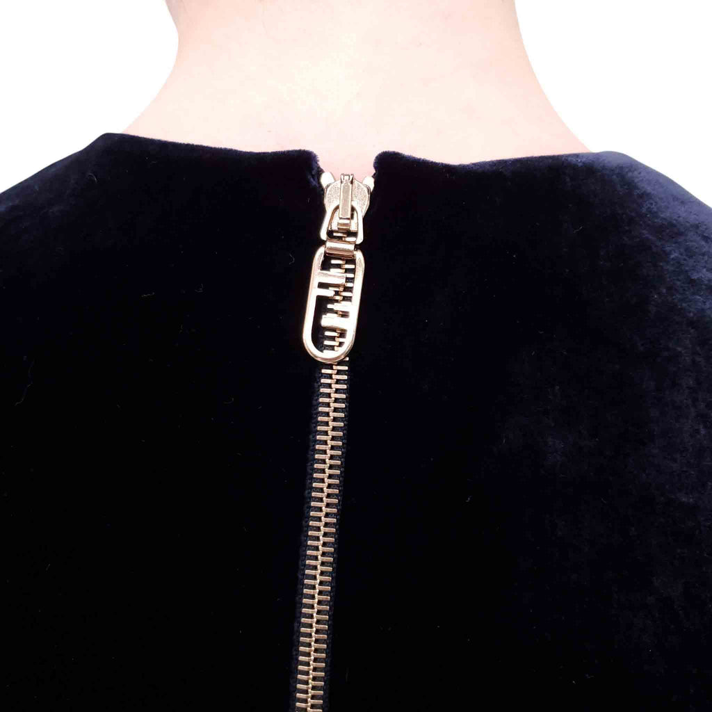 FENDI NAVY VELVET SKIRT SET WITH LOGO ZIPPER - SIZE 36