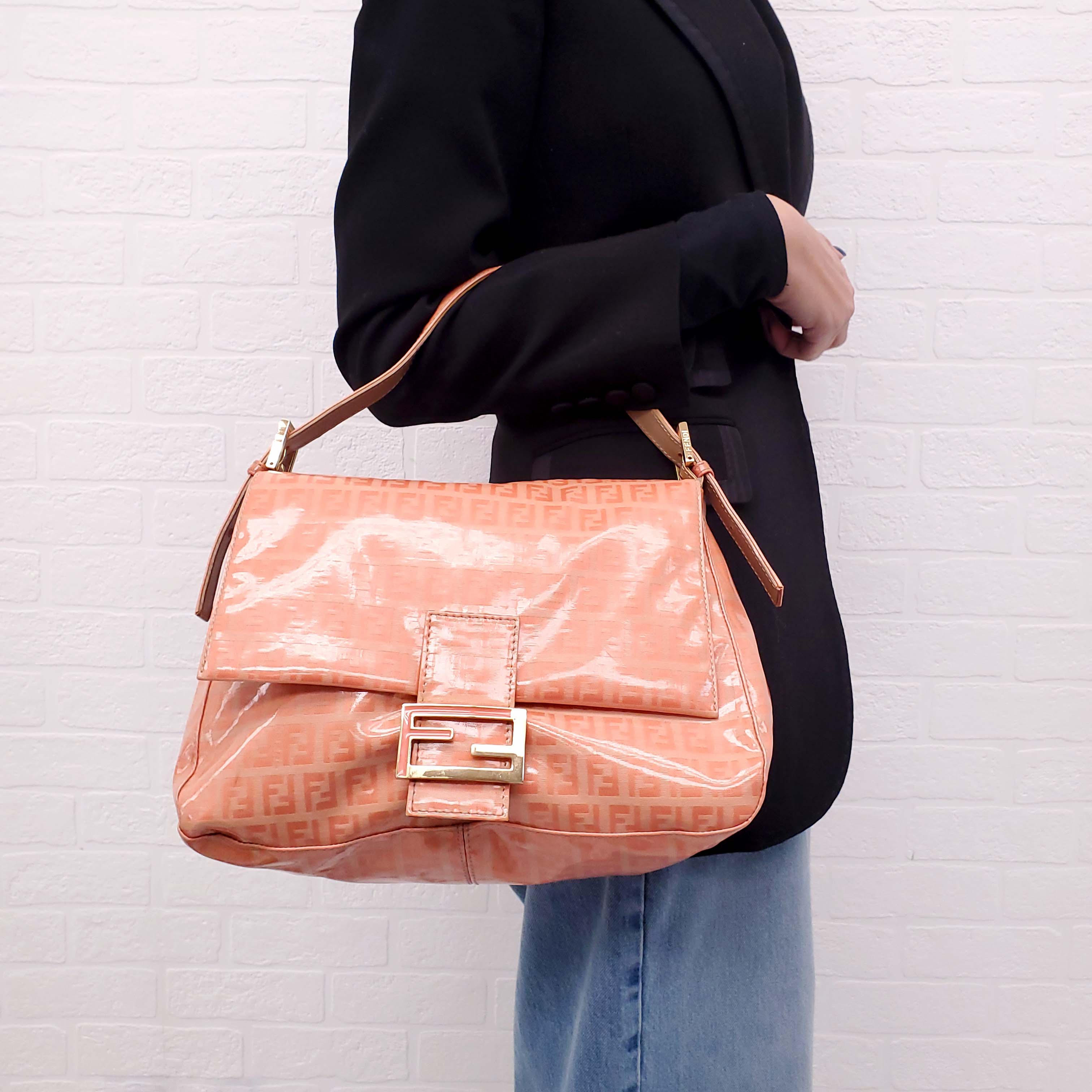 FENDI ORANGE COATED CANVAS 'ZUCCHINO MAMMA BAGUETTE' SHOULDER BAG