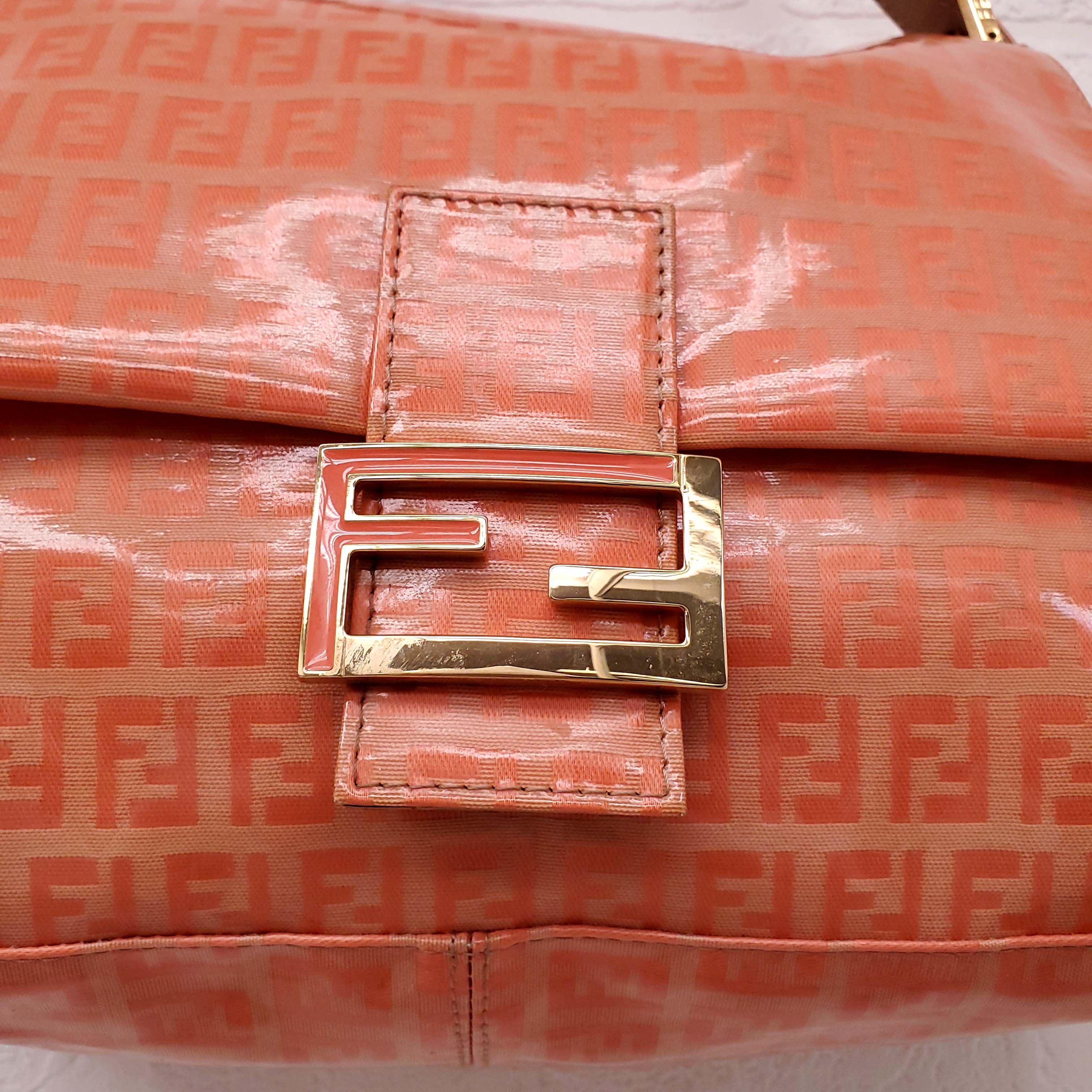 FENDI ORANGE COATED CANVAS 'ZUCCHINO MAMMA BAGUETTE' SHOULDER BAG