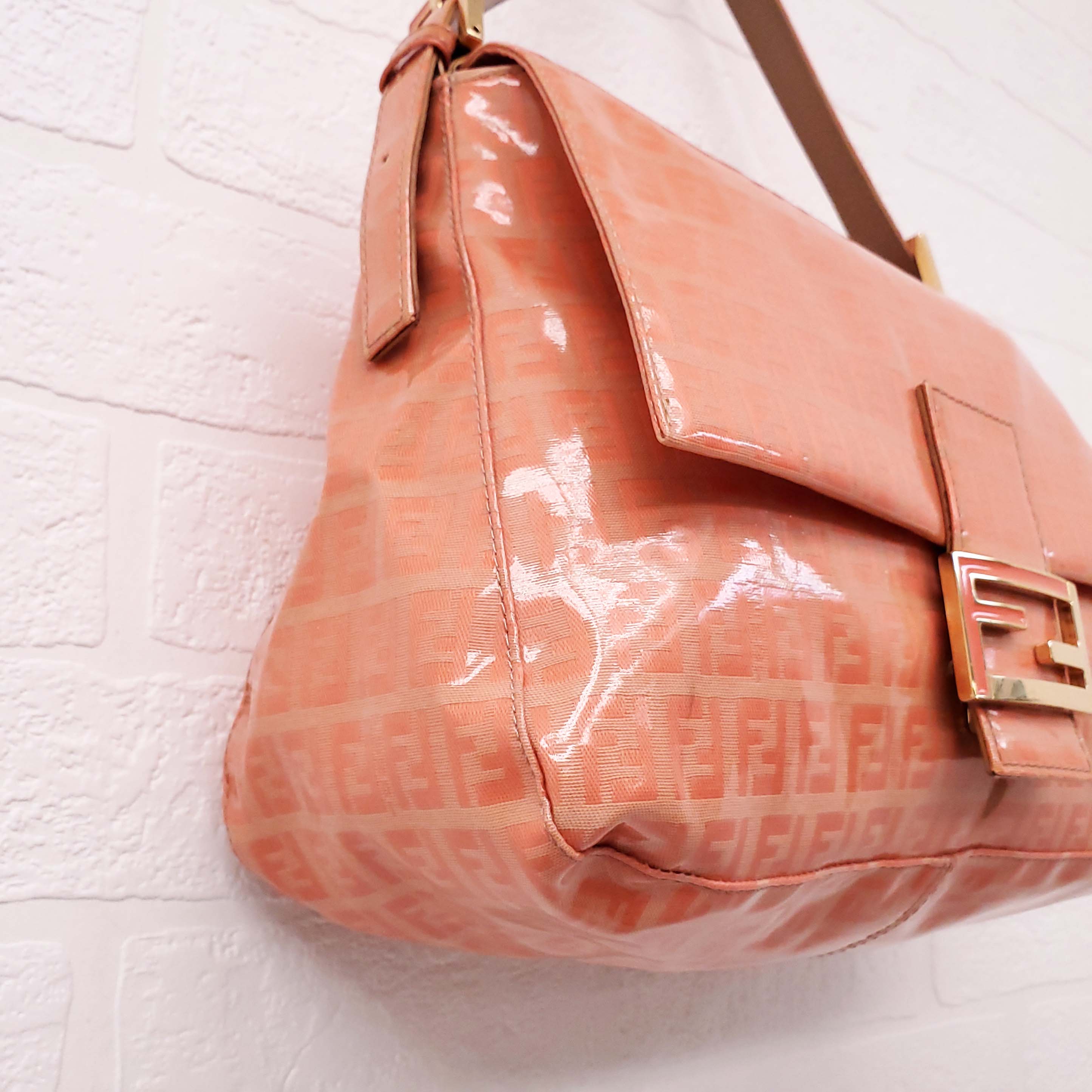 FENDI ORANGE COATED CANVAS 'ZUCCHINO MAMMA BAGUETTE' SHOULDER BAG