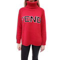 FENDI RED LOGO KNIT TURTLENECK SWEATER - SIZE 38