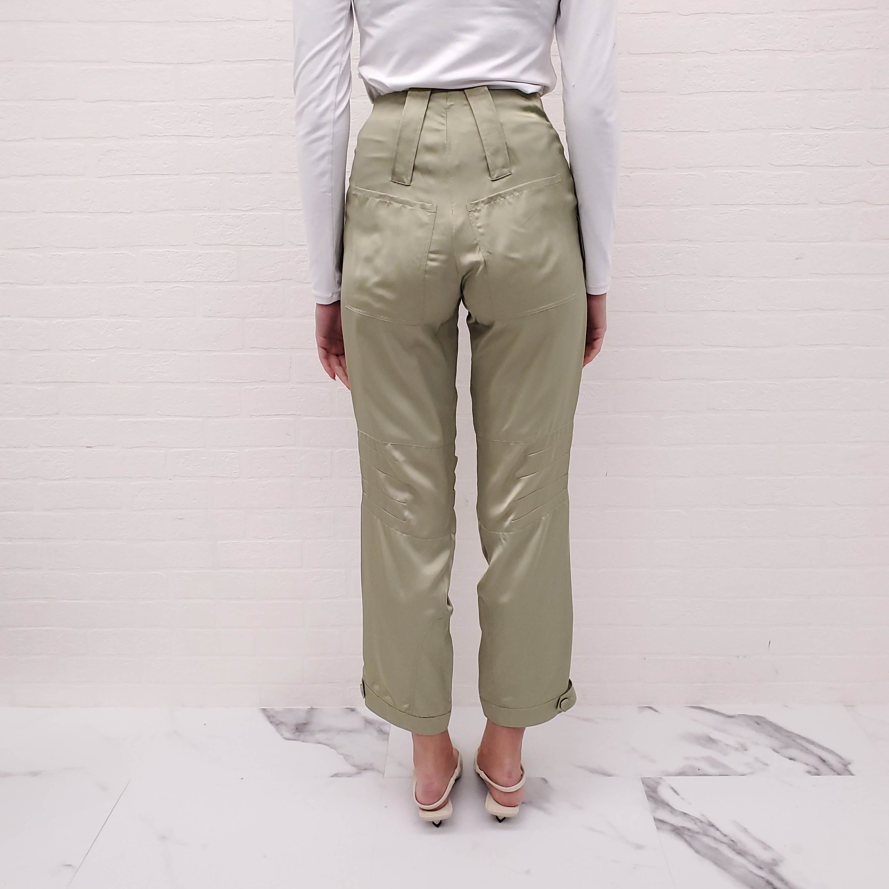 FENDI SATIN GREEN FINISH CARGO TROUSERS - SIZE 38