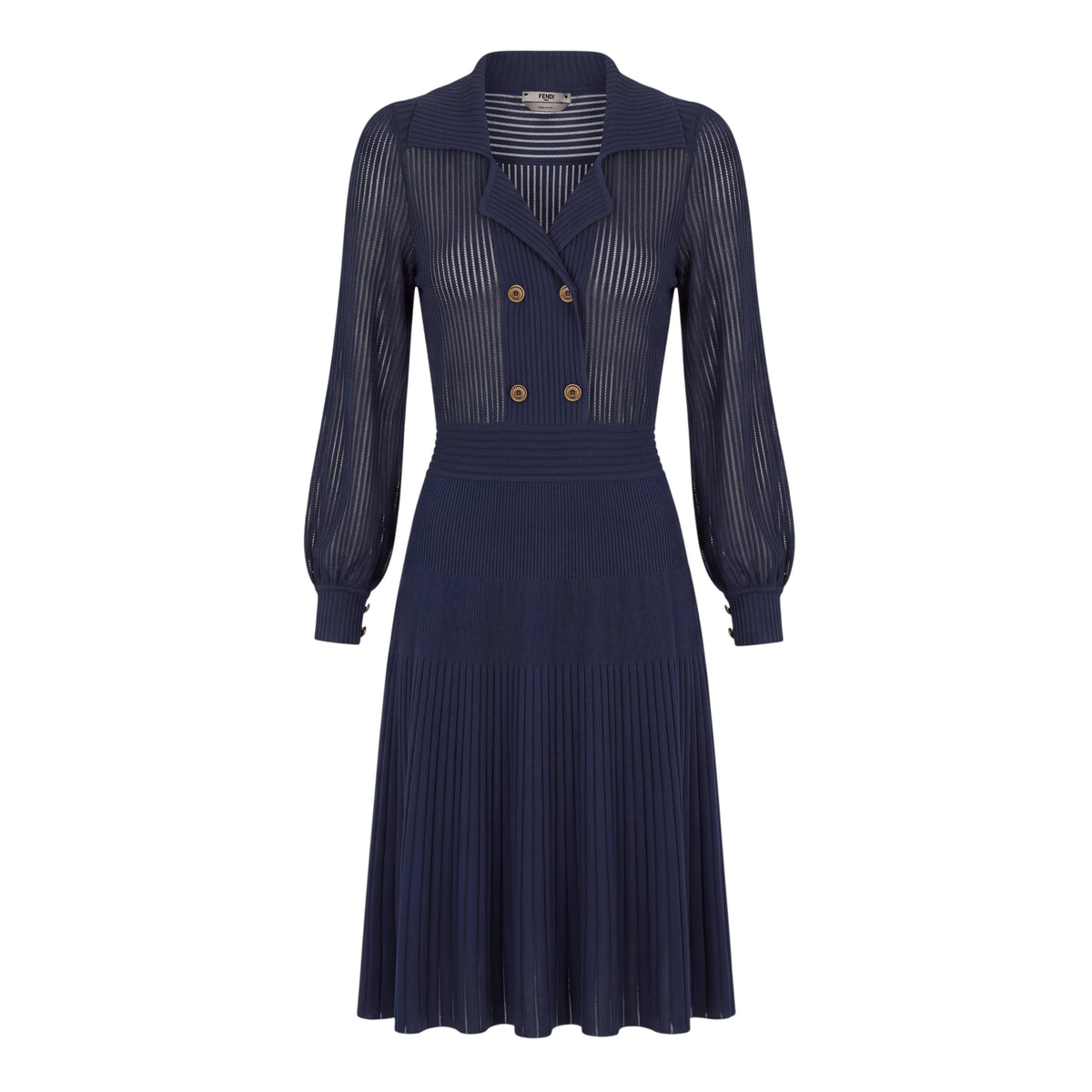 FENDI STRIPED KNIT RIBBED NAVY DRESS - SIZE 38