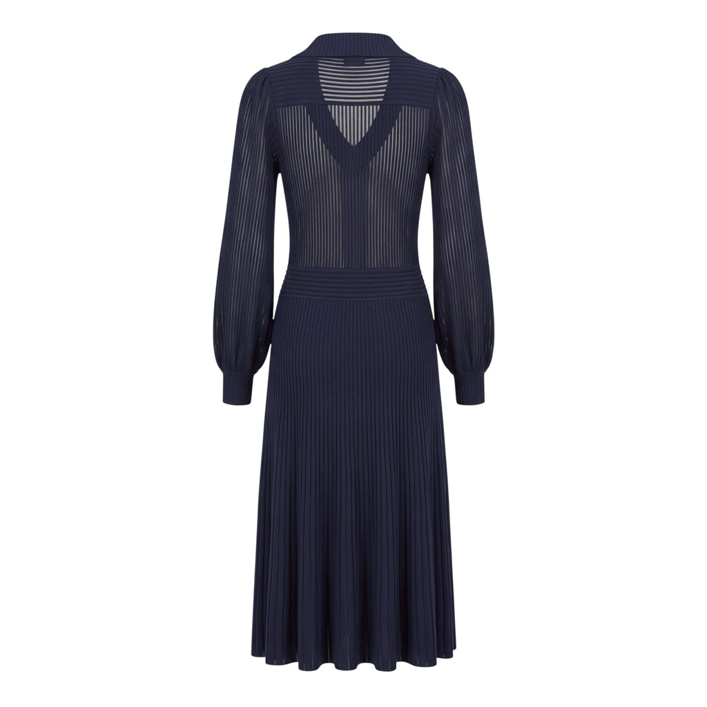FENDI STRIPED KNIT RIBBED NAVY DRESS - SIZE 38