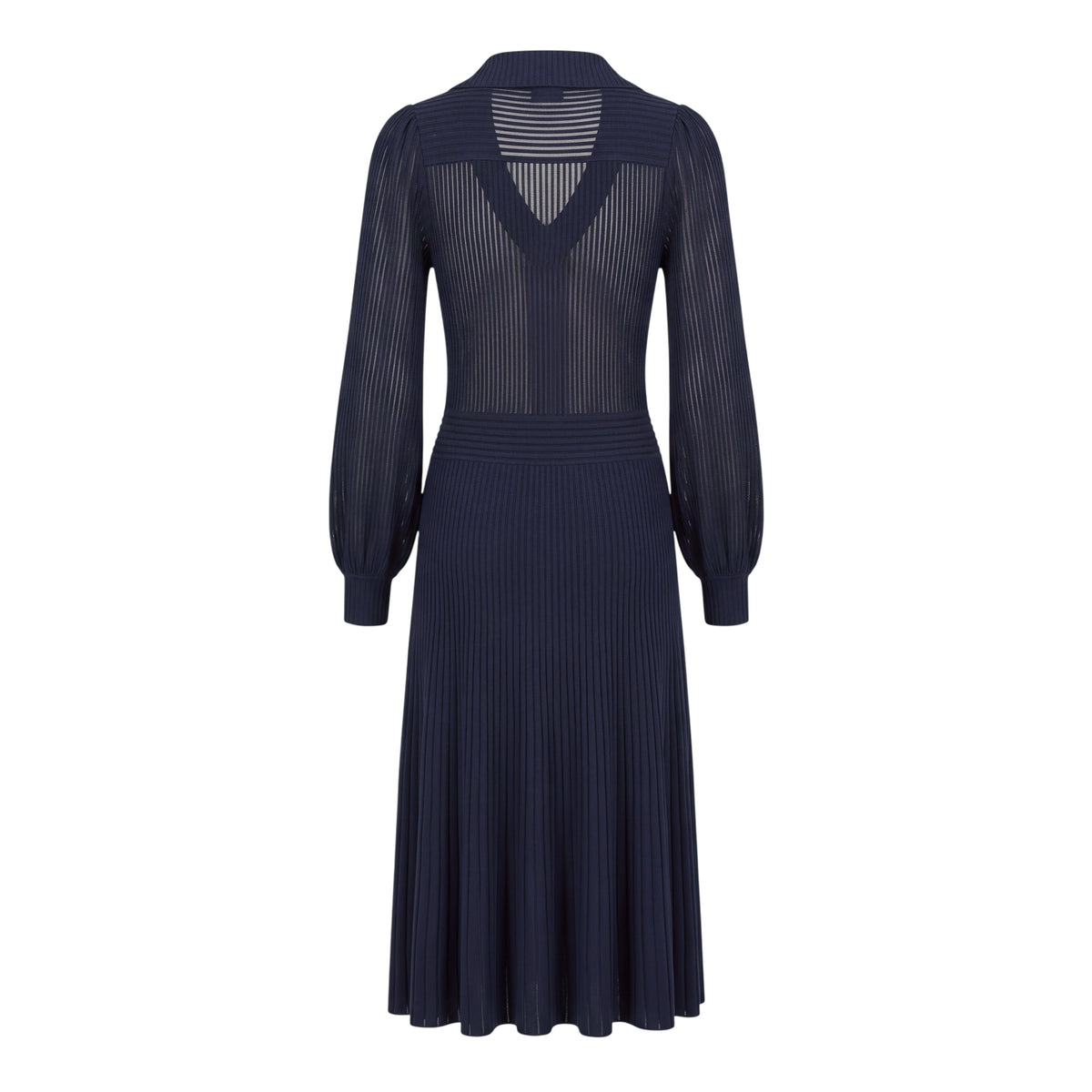 FENDI STRIPED KNIT RIBBED NAVY DRESS - SIZE 38
