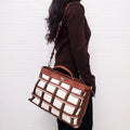 FENDI TAN LEATHER AND CANVAS LARGE 'PANELLED PEEKABOO' BAG