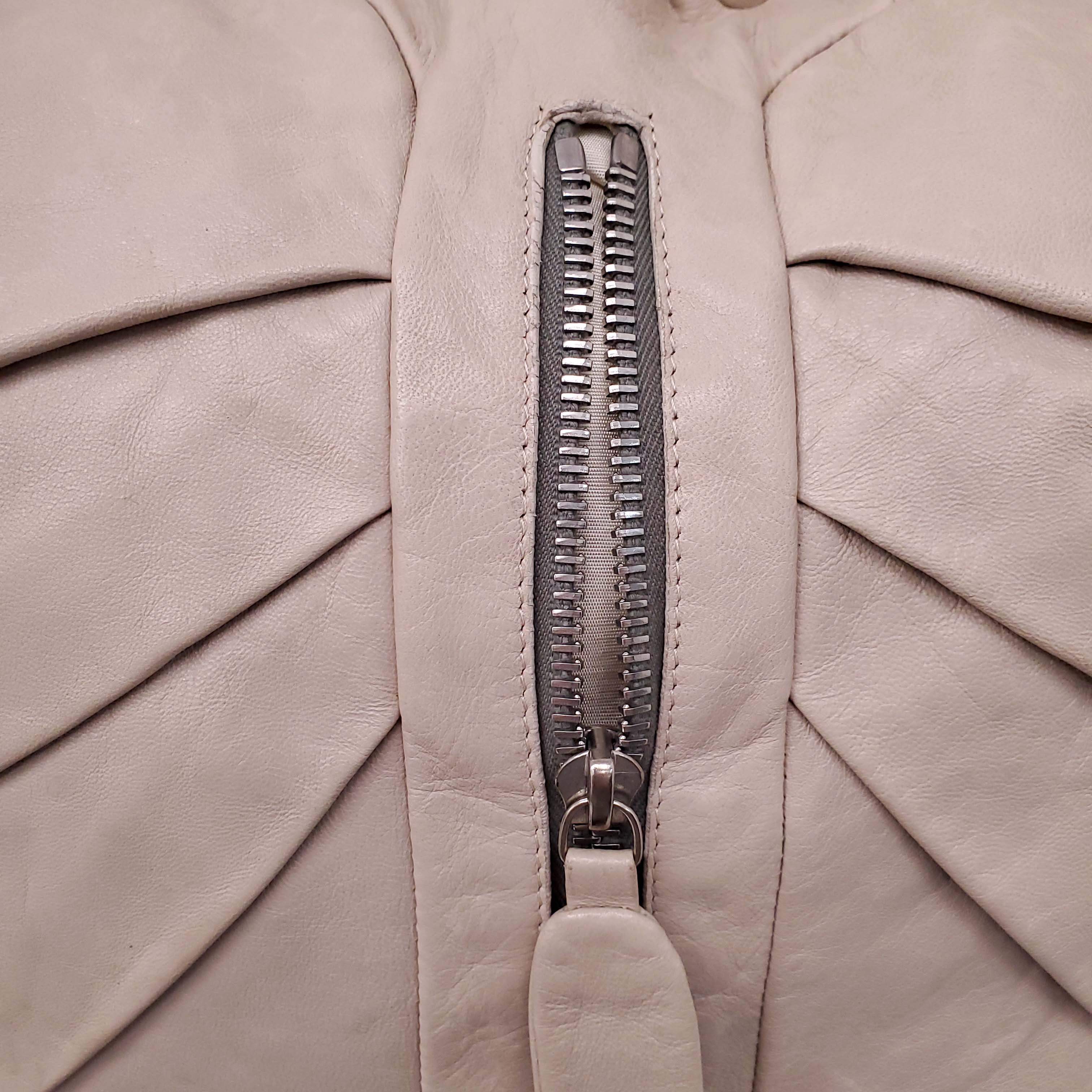 FENDI TAUPE LEATHER SHOULDER BAG WITH FRONT ZIPPER DETAIL