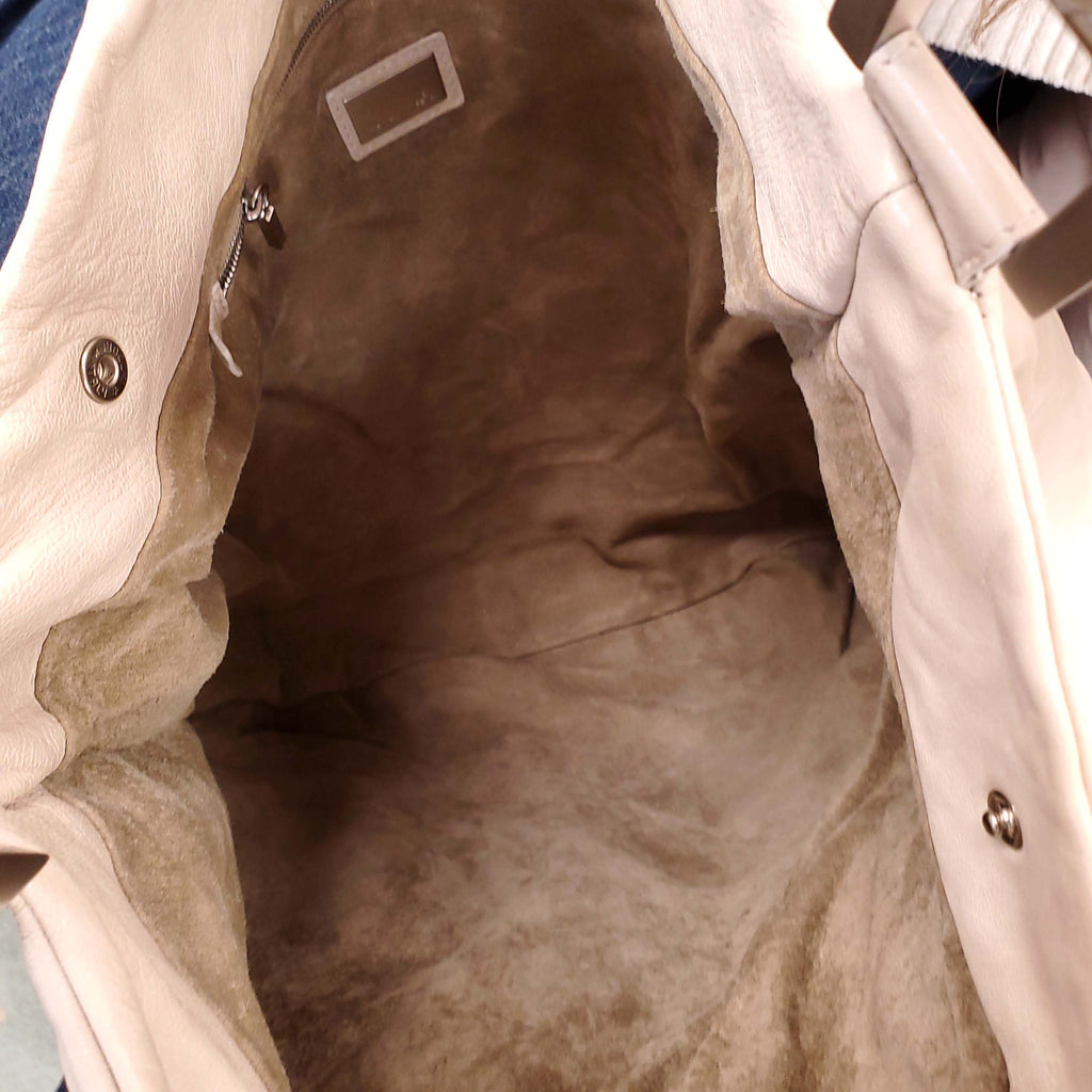 FENDI TAUPE LEATHER SHOULDER BAG WITH FRONT ZIPPER DETAIL