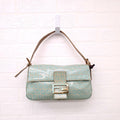 FENDI TURQUOISE PATENT 'ZUCCHINO BAGUETTE' SHOULDER BAG