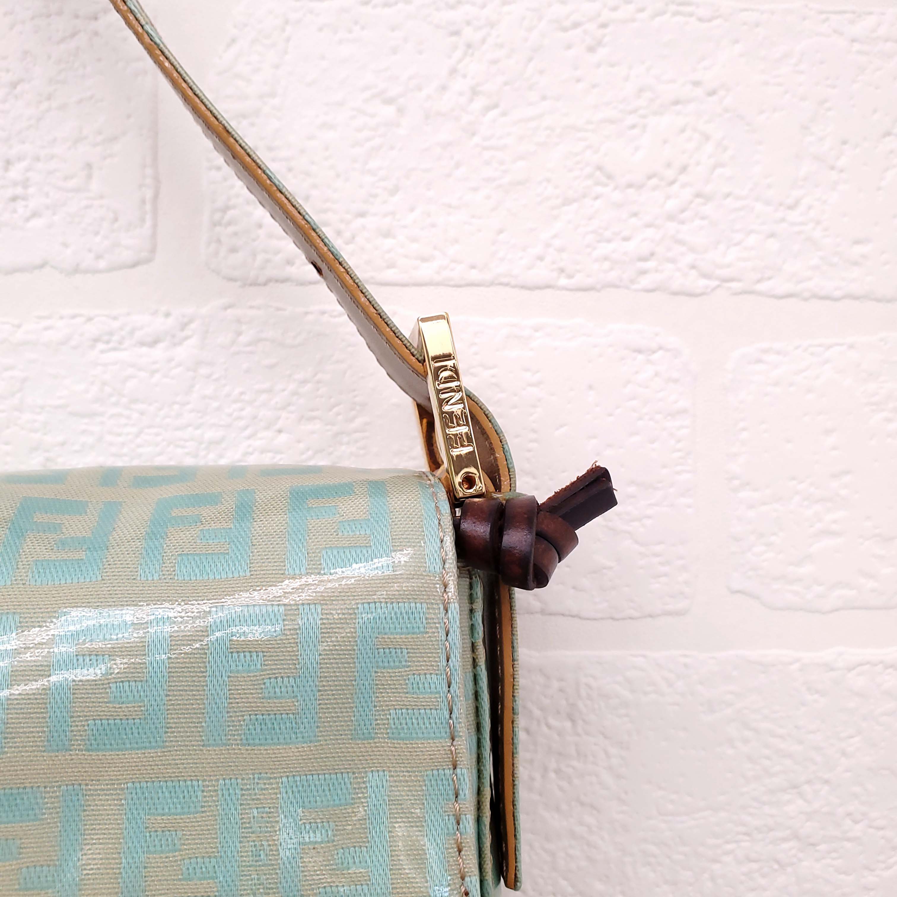 FENDI TURQUOISE PATENT 'ZUCCHINO BAGUETTE' SHOULDER BAG