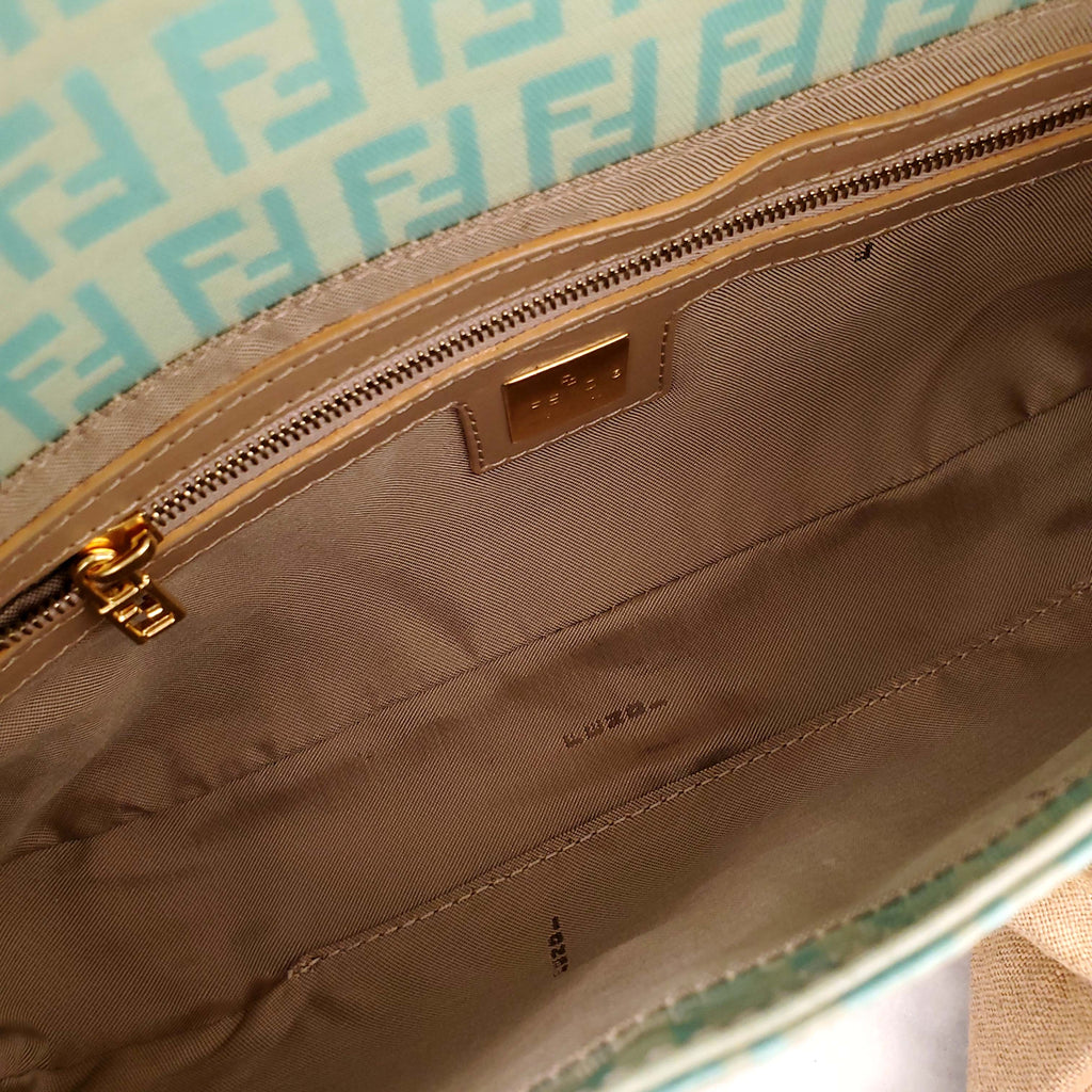 FENDI TURQUOISE PATENT 'ZUCCHINO BAGUETTE' SHOULDER BAG