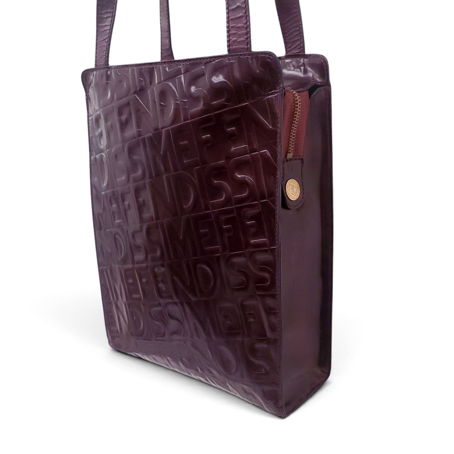 FENDI VINTAGE FENDISSIME BROWN LEATHER TOTE