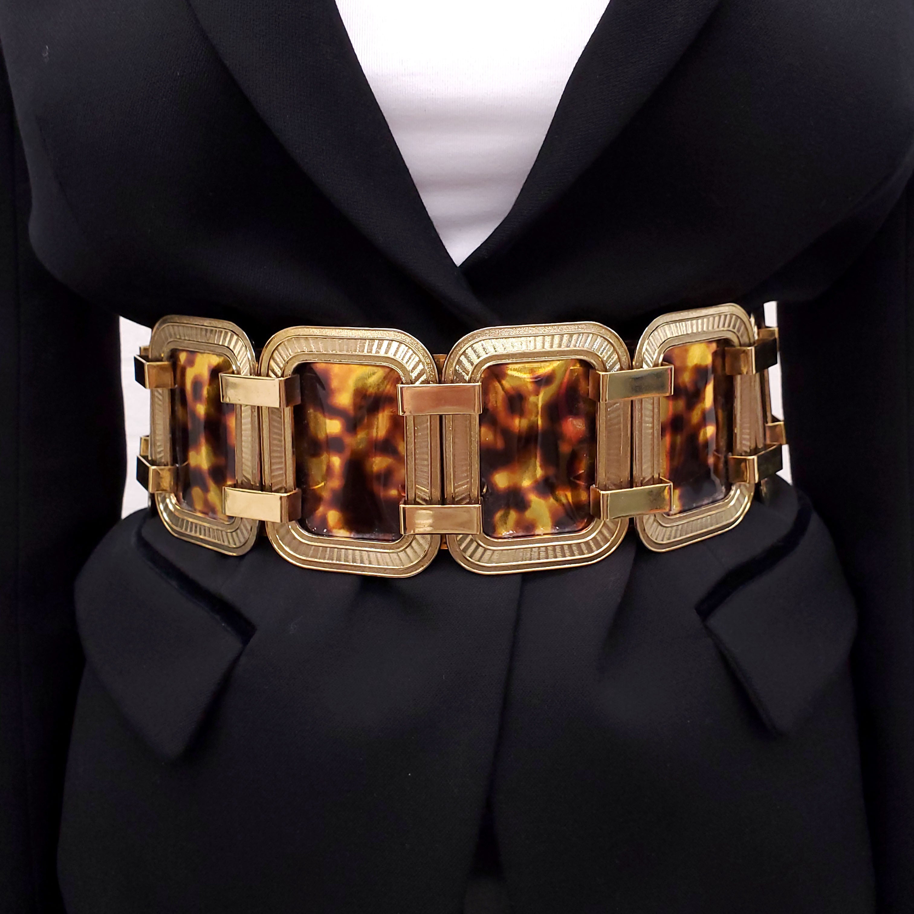 BALMAIN TORTOISE SHELL BELT WITH GOLD EMBROIDERY - SIZE 38