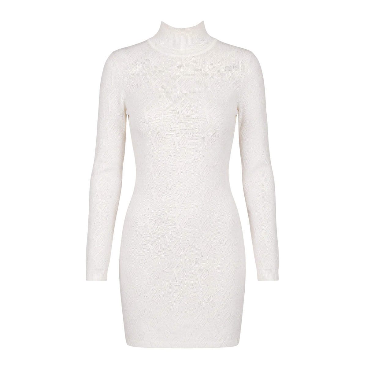 FENDI WHITE FF DIAGONAL MONOGRAM SCRIPT KNIT MOCK-NECK DRESS - SIZE 38