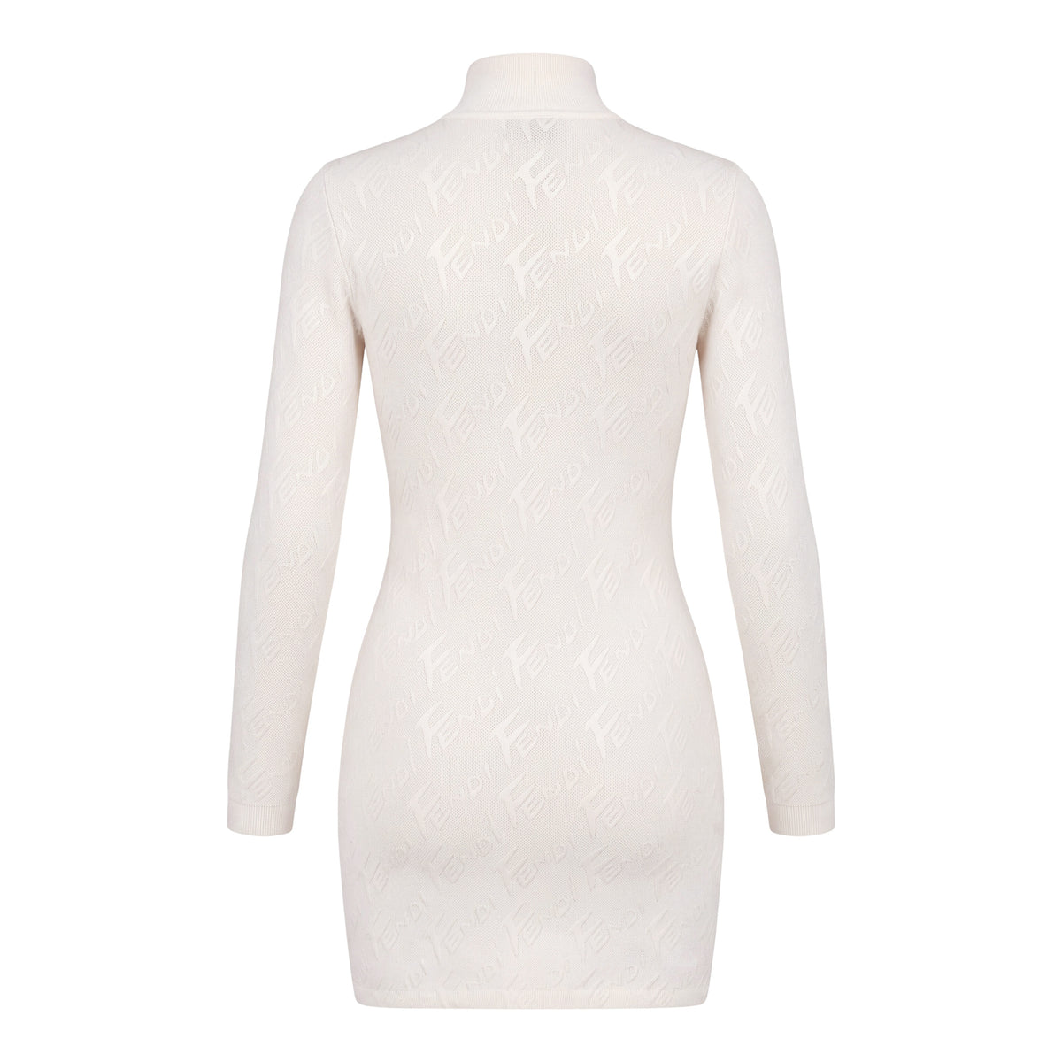 FENDI WHITE FF DIAGONAL MONOGRAM SCRIPT KNIT MOCK-NECK DRESS - SIZE 38