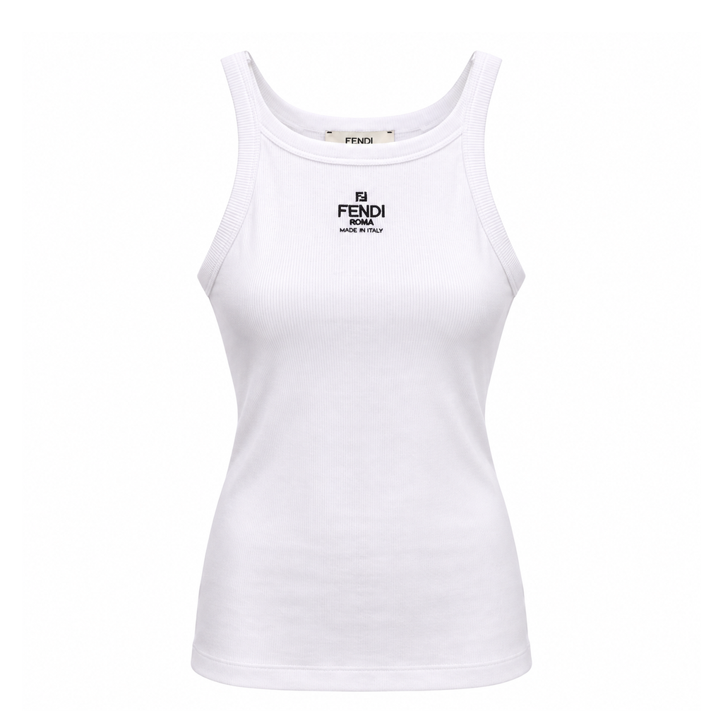 FENDI WHITE LOGO TANK TOP - SIZE XS