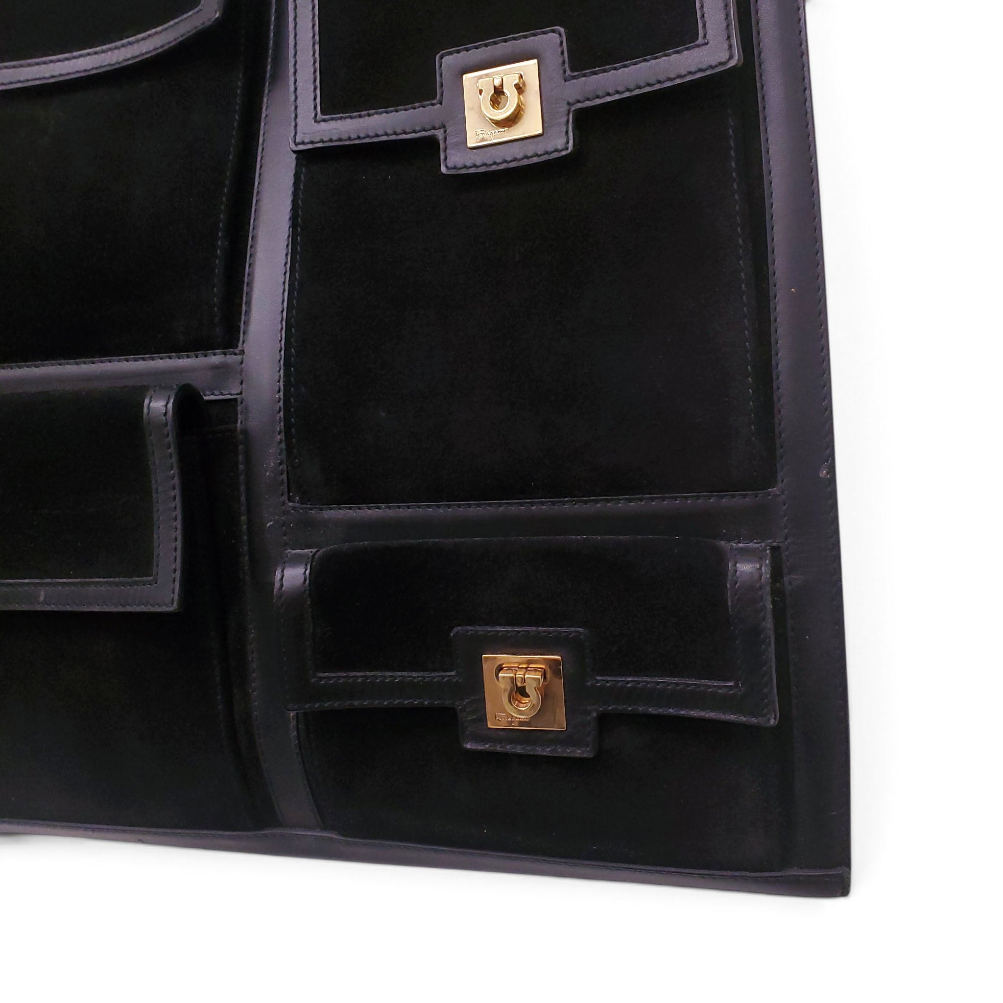 FERRAGAMO BLACK SUEDE LARGE SHOULDER BAG