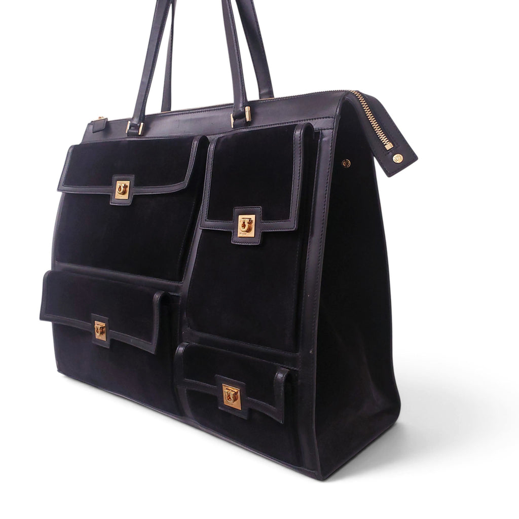 FERRAGAMO BLACK SUEDE LARGE SHOULDER BAG