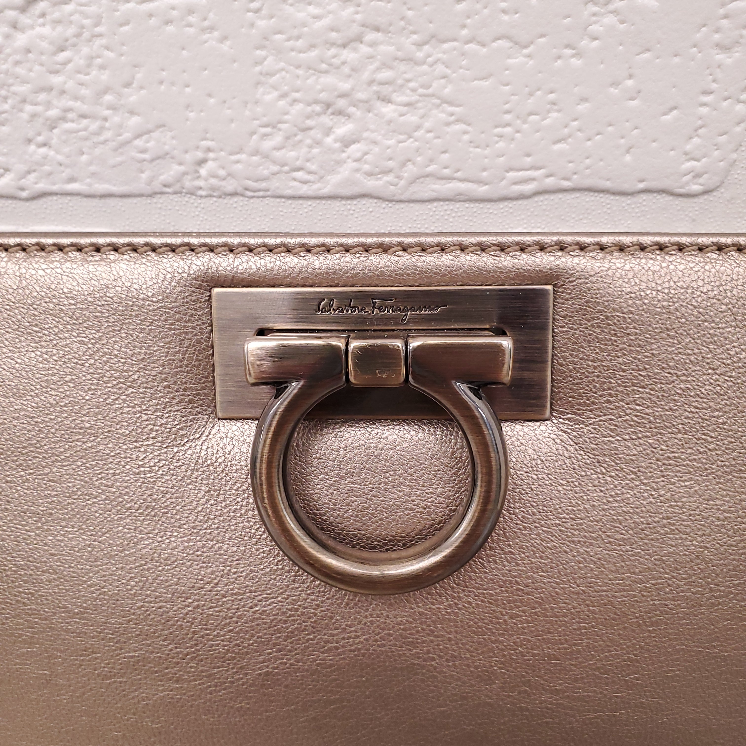 FERRAGAMO GOLD METALLIC EVENING BAG