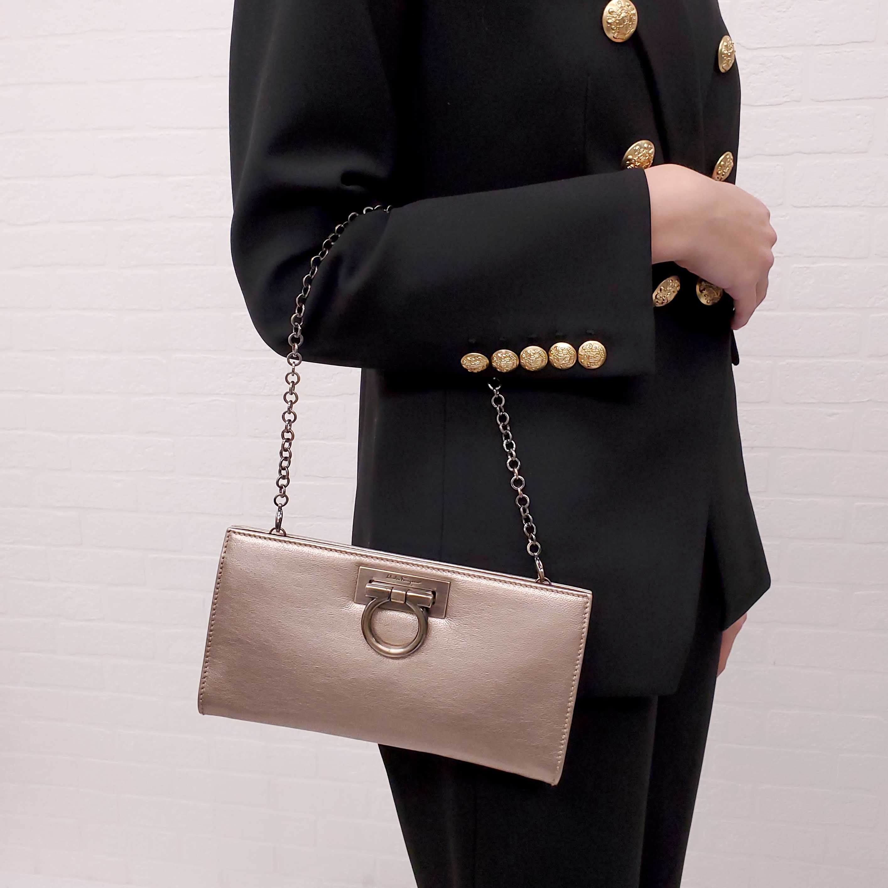 FERRAGAMO GOLD METALLIC EVENING BAG