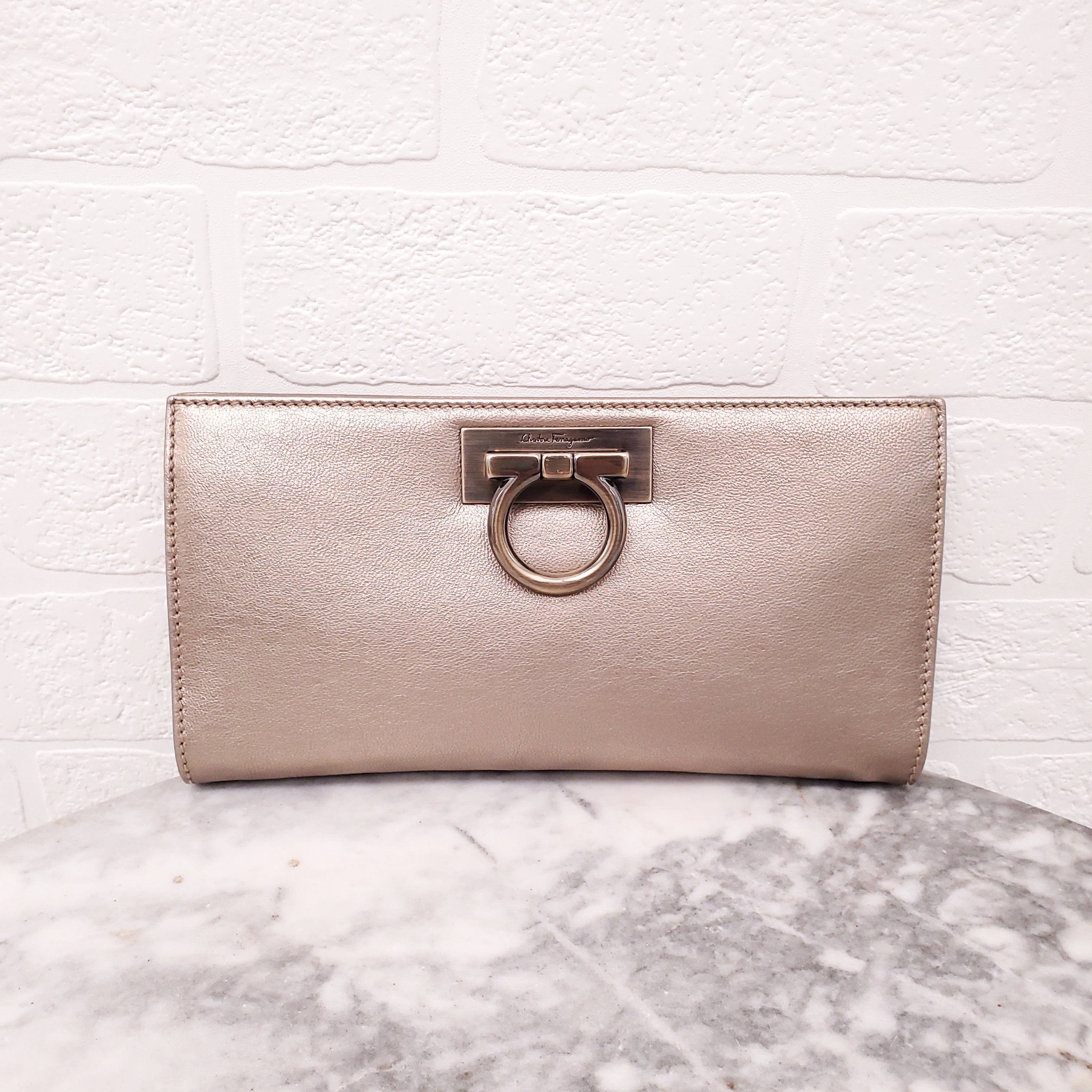 FERRAGAMO GOLD METALLIC EVENING BAG