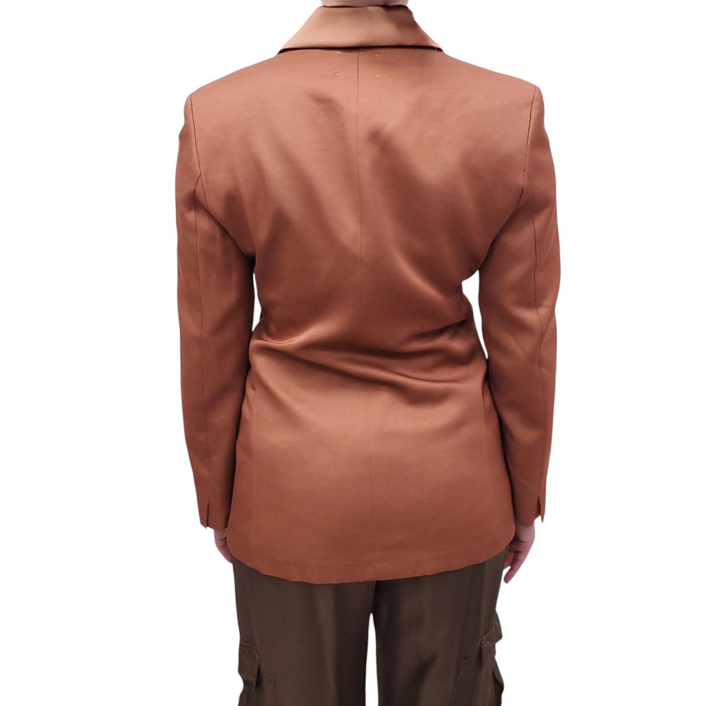 FORTE_FORTE COGNAC SATIN DOUBLE BREASTED BLAZER - SIZE I/S