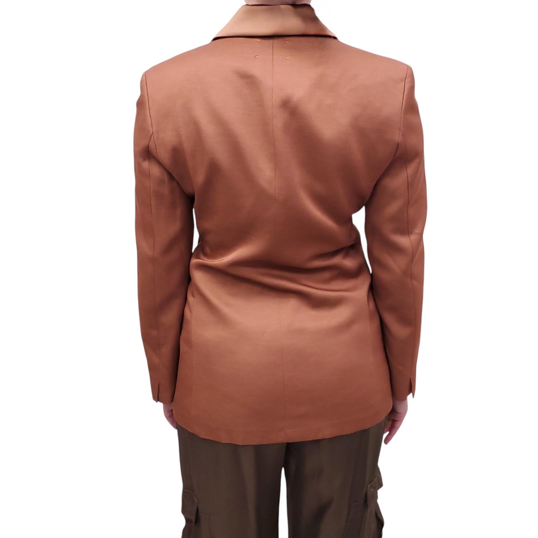 FORTE_FORTE COGNAC SATIN DOUBLE BREASTED BLAZER - SIZE I/S