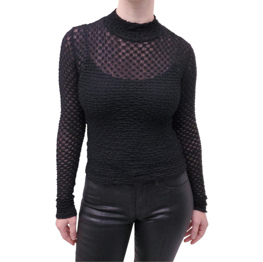 FRAME BLACK RUCHED TURTLENECK TOP - SIZE S