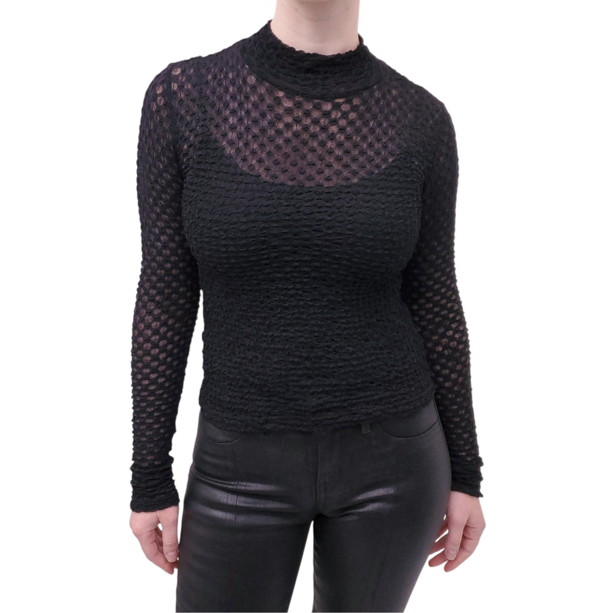 FRAME BLACK RUCHED TURTLENECK TOP - SIZE S