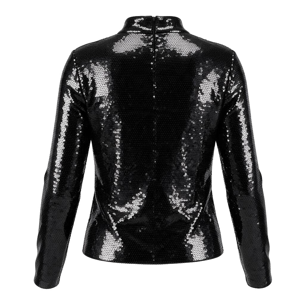 FRAME BLACK SEQUIN LONG SLEEVE TOP - SIZE L