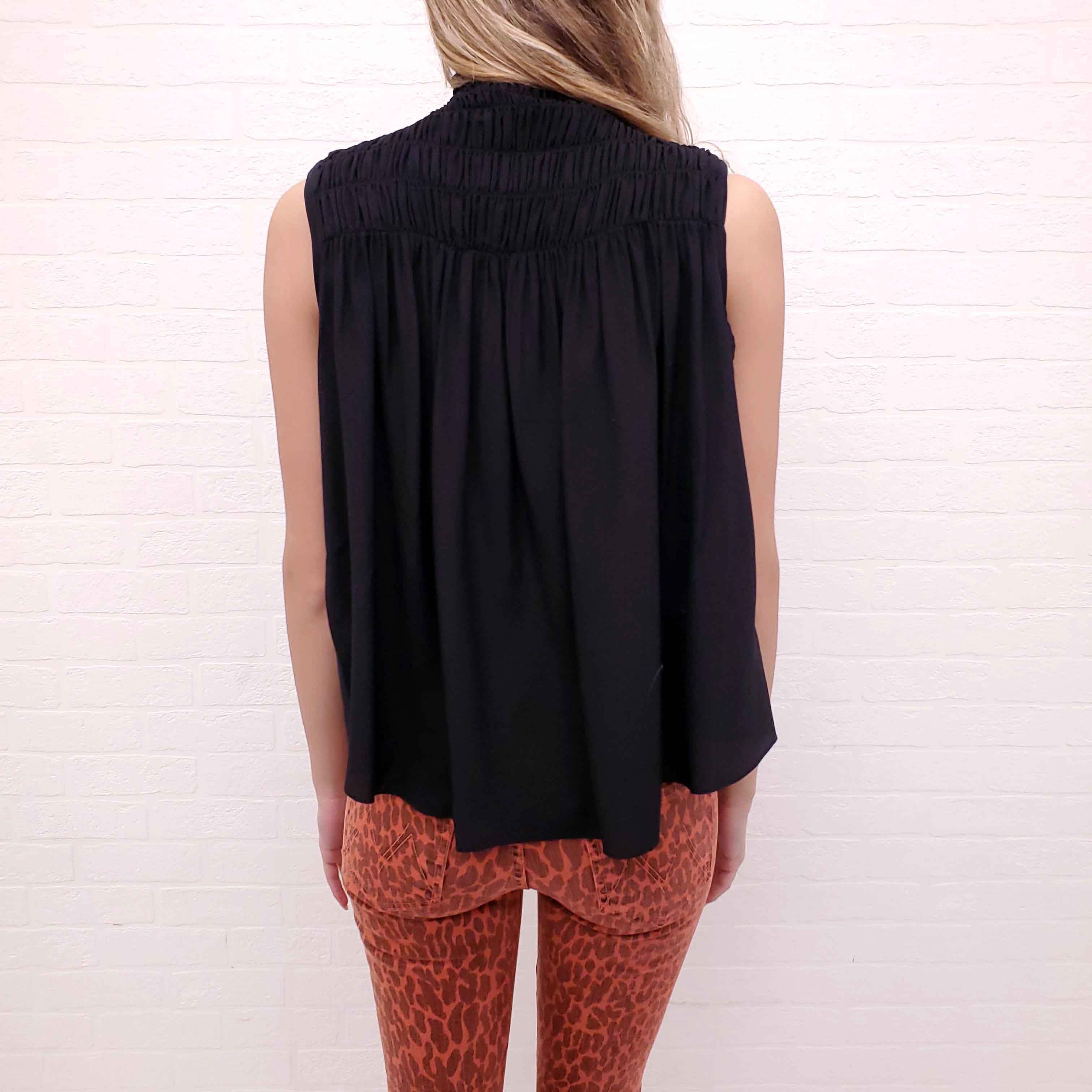 FRAME BLACK SLEEVELESS BLOUSE WITH RUCHING DETAIL - SIZE S