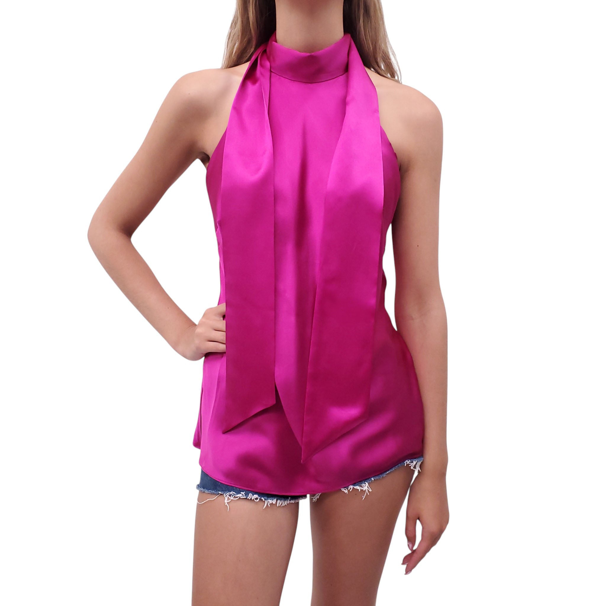 FRAME HOT PINK HALTER TOP - SIZE L