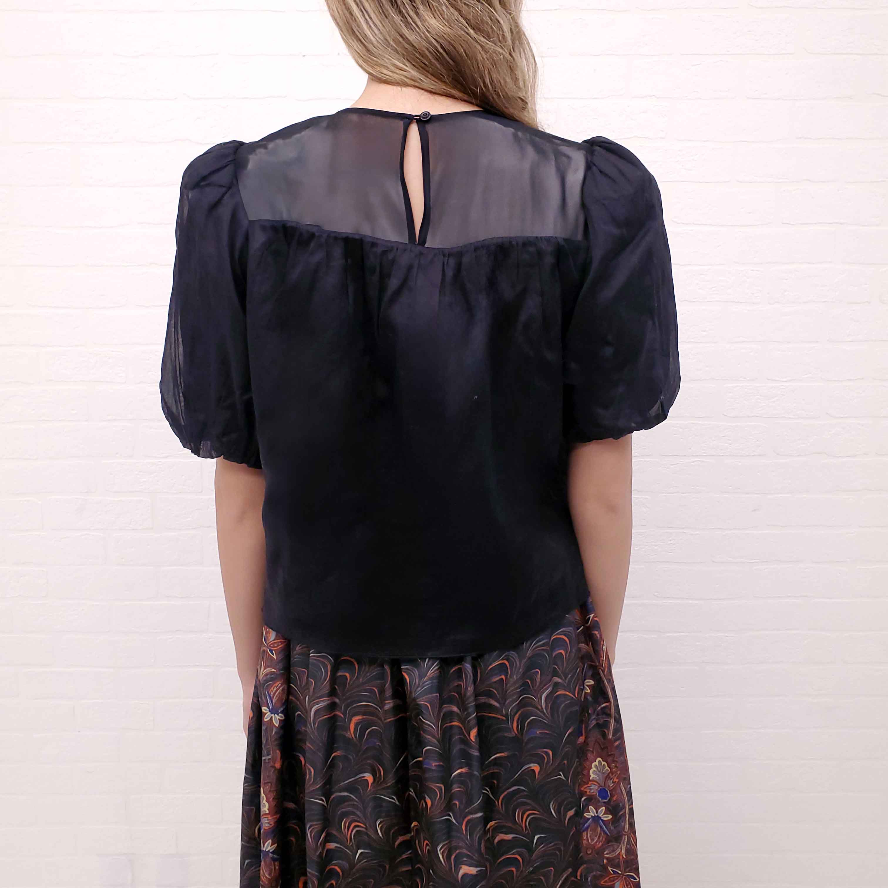 FRAME SHEER BLACK PUFF SLEEVE BLOUSE - SIZE S