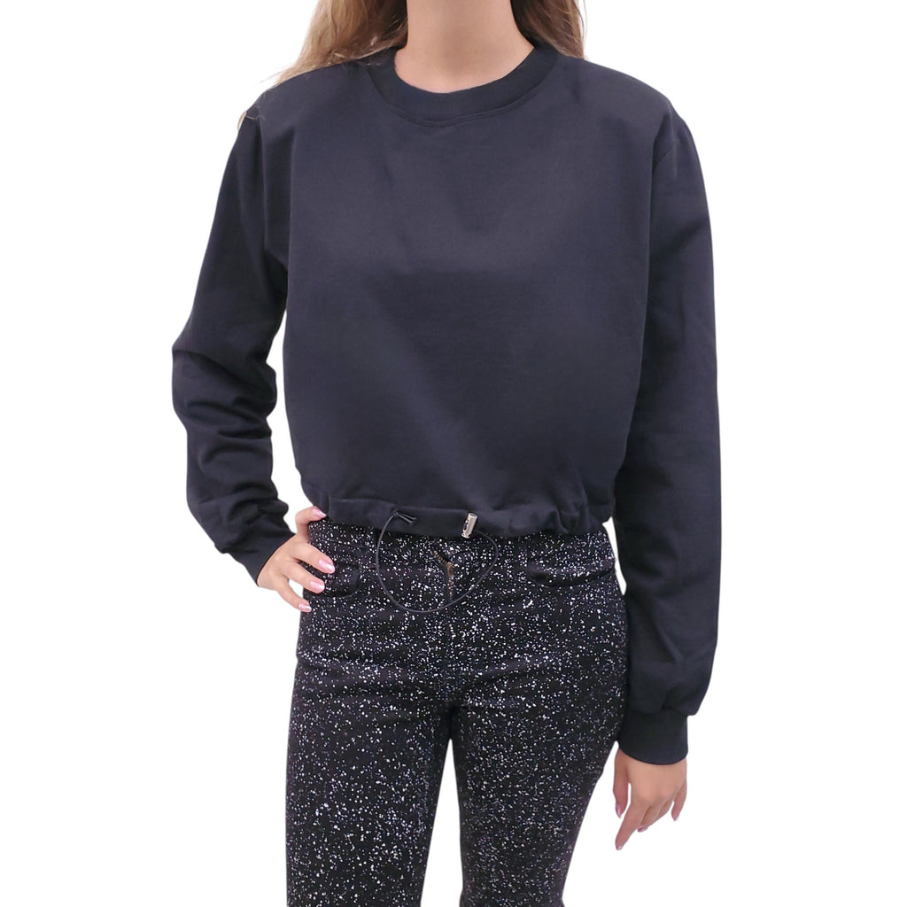 FRANKIE SHOP BLACK CROPPED CREWNECK SWEATER - SIZE M