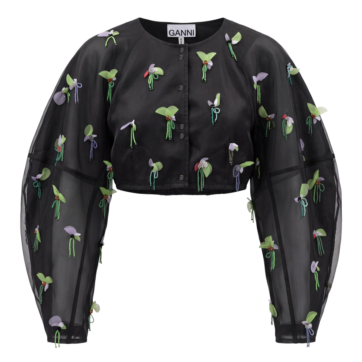 GANNI BEADED EMBELLISHED CROPPED BLOUSE - SIZE 36 (US 4)