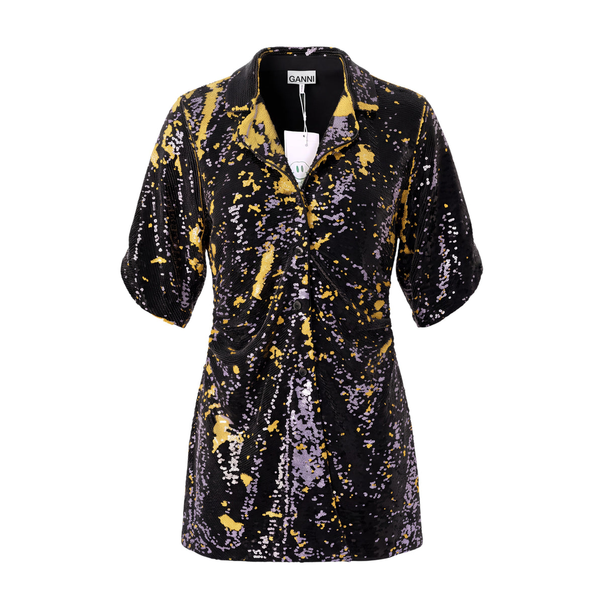 GANNI BLACK AND YELLOW PAINT SPLATTER DRESS - SIZE 38 (US 6)