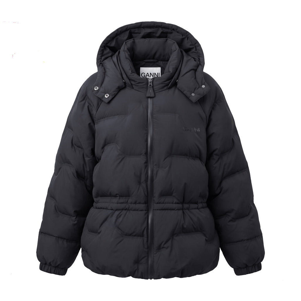 GANNI BLACK PUFFER JACKET WITH LOGO - SIZE 52