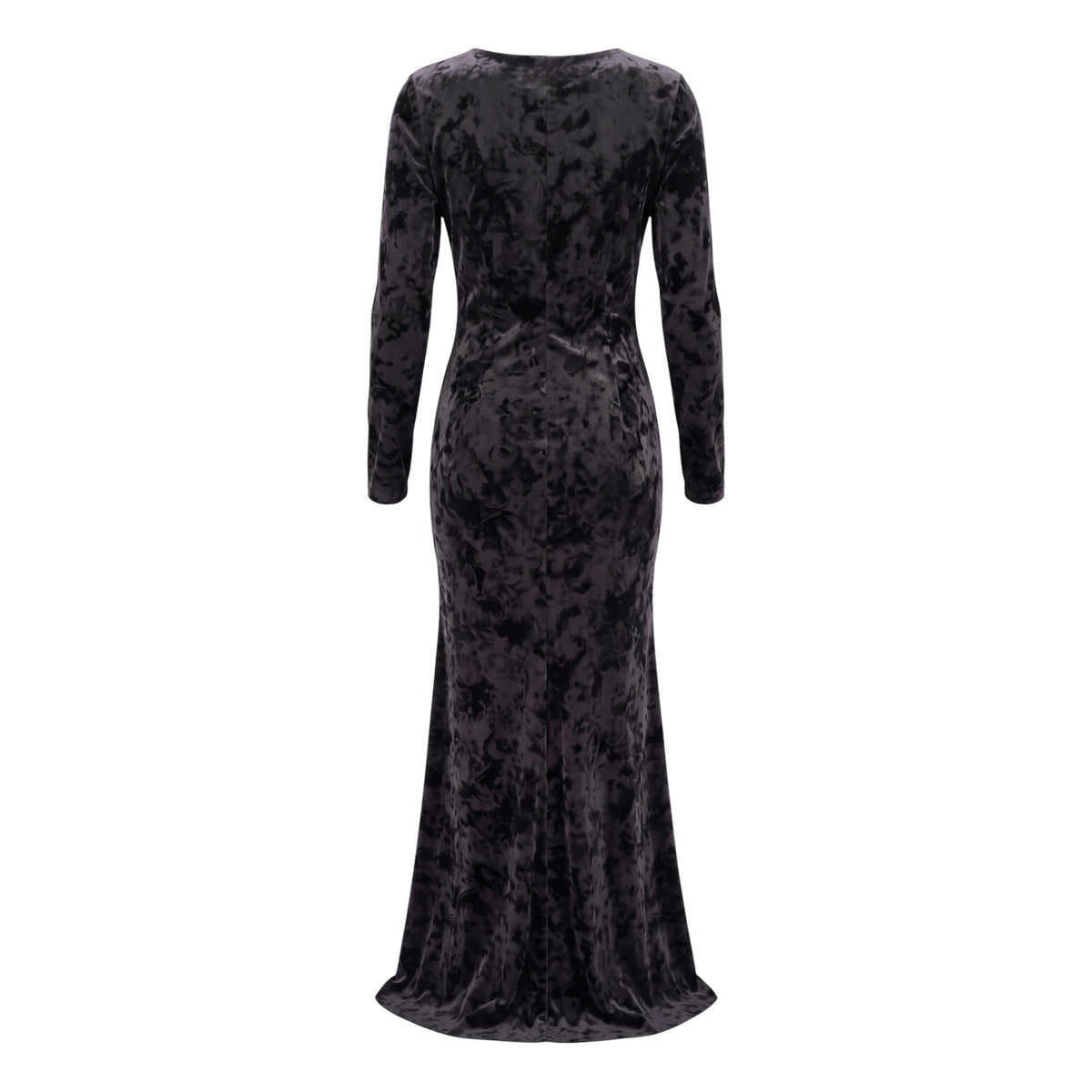 GANNI BLACK RUCHED STRETCH DEVORE VELVET MIDI DRESS- SIZE 40 (US 8/10)