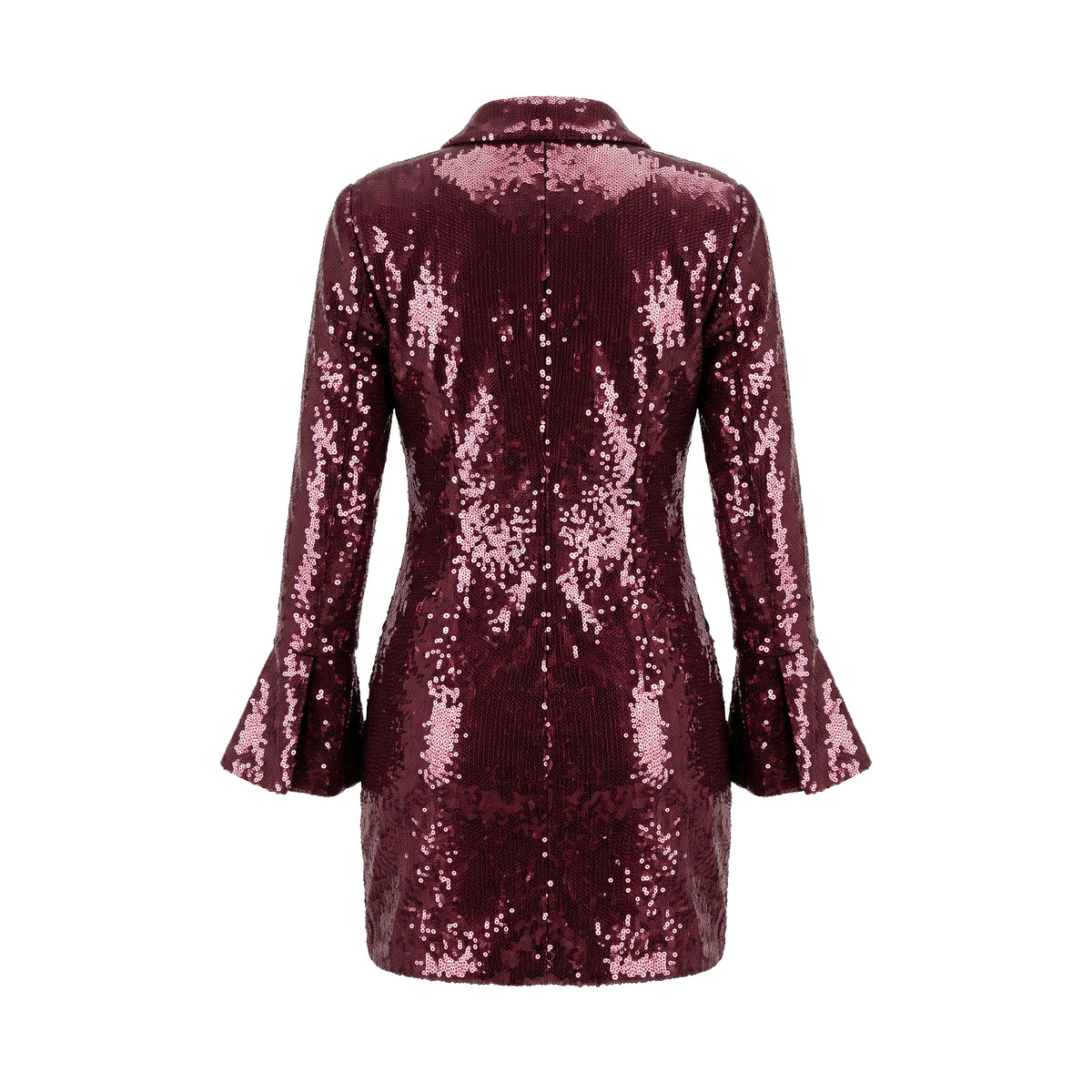 GANNI BURGUNDY SEQUIN RUCHED SHIRT DRESS - SIZE 36 (US 4)